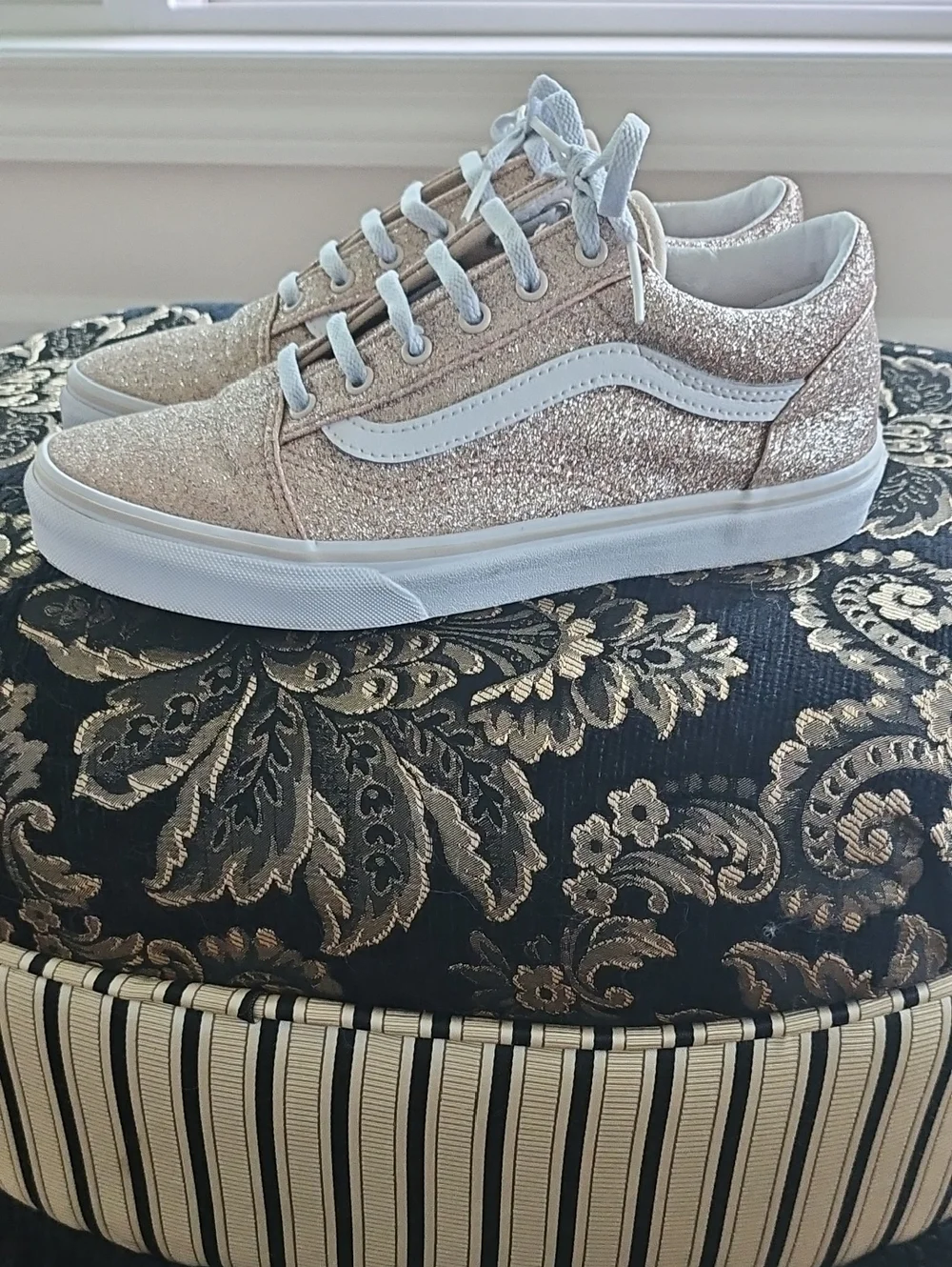 Vans Womenโs Glitter Old Skool Sneakers - Rose Gold - Picture 2 of 13